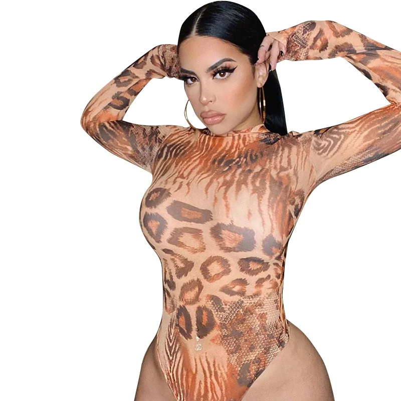 

Fashion Print Women Sexy Playsuit Long Sleeve Wild Bodycon Streetwear Round Neck Rompers Casual Aesthetic Autumn Costume