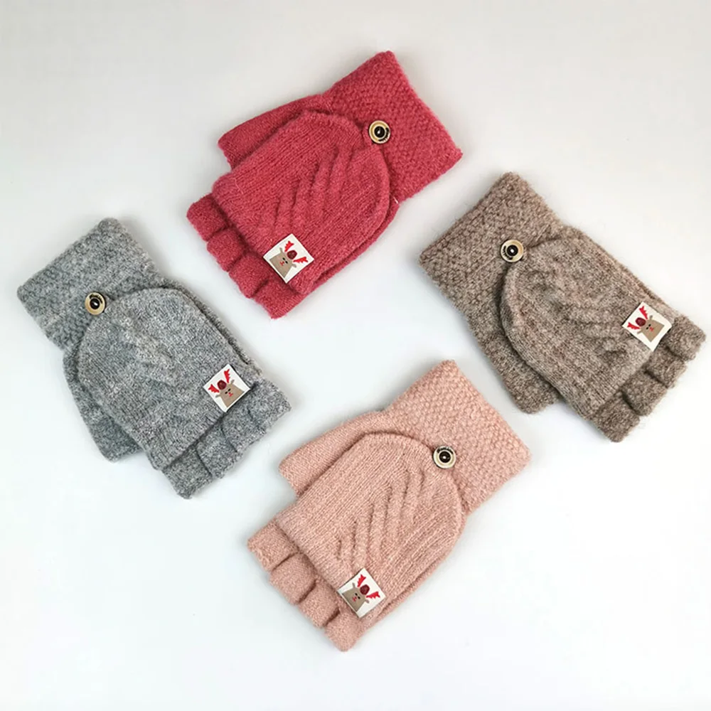 

1 пара шерстяные вязаные перчатки с открытыми пальцами, женские зимние теплые перчатки, однотонные мягкие перчатки карамельных цветов с отк...