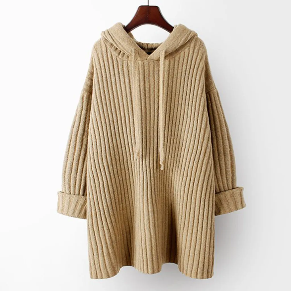 Womens Sweaters Ladies Long Sleeve Casual Solid Winter Loose Medium Length Hooded Sweater Coat Female Warm Streetwear | Женская одежда
