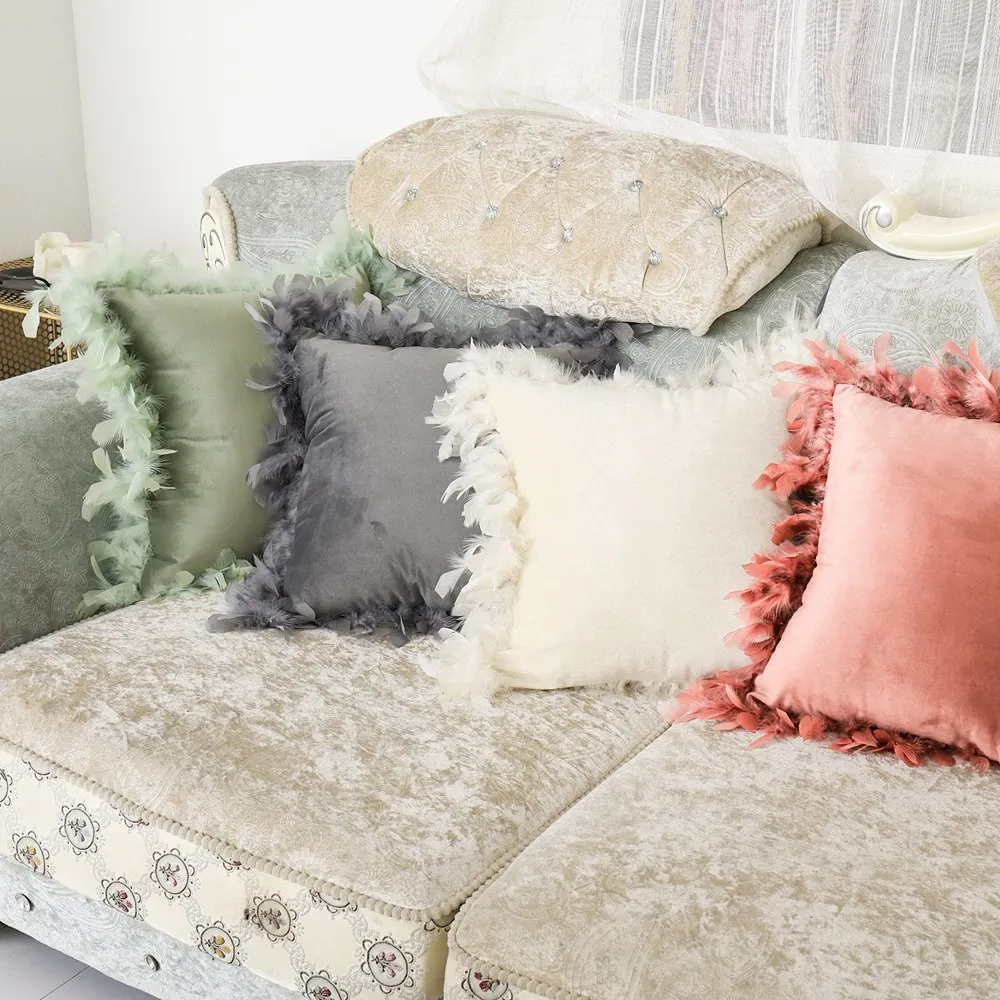 

Feather Sofa Pillow Case Square Hug Pillowcase Car Office Pillowcase Cushion Cover Home Cushion Backing Block 45x45cm