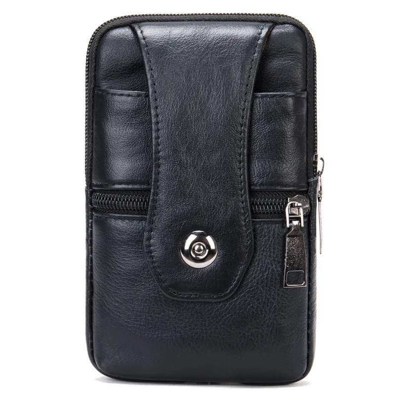 

Men's Genuine Leather Waist Bag Fashion Vintage Phone Pouch Belt Bag Sports Outdoor Belt Waist Pack Simple Zipper Men's Purse