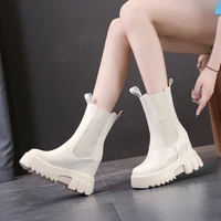 skinny boots short women spring and autumn 2021 new height increasing insole graceful stretch chunky heel platform short boots