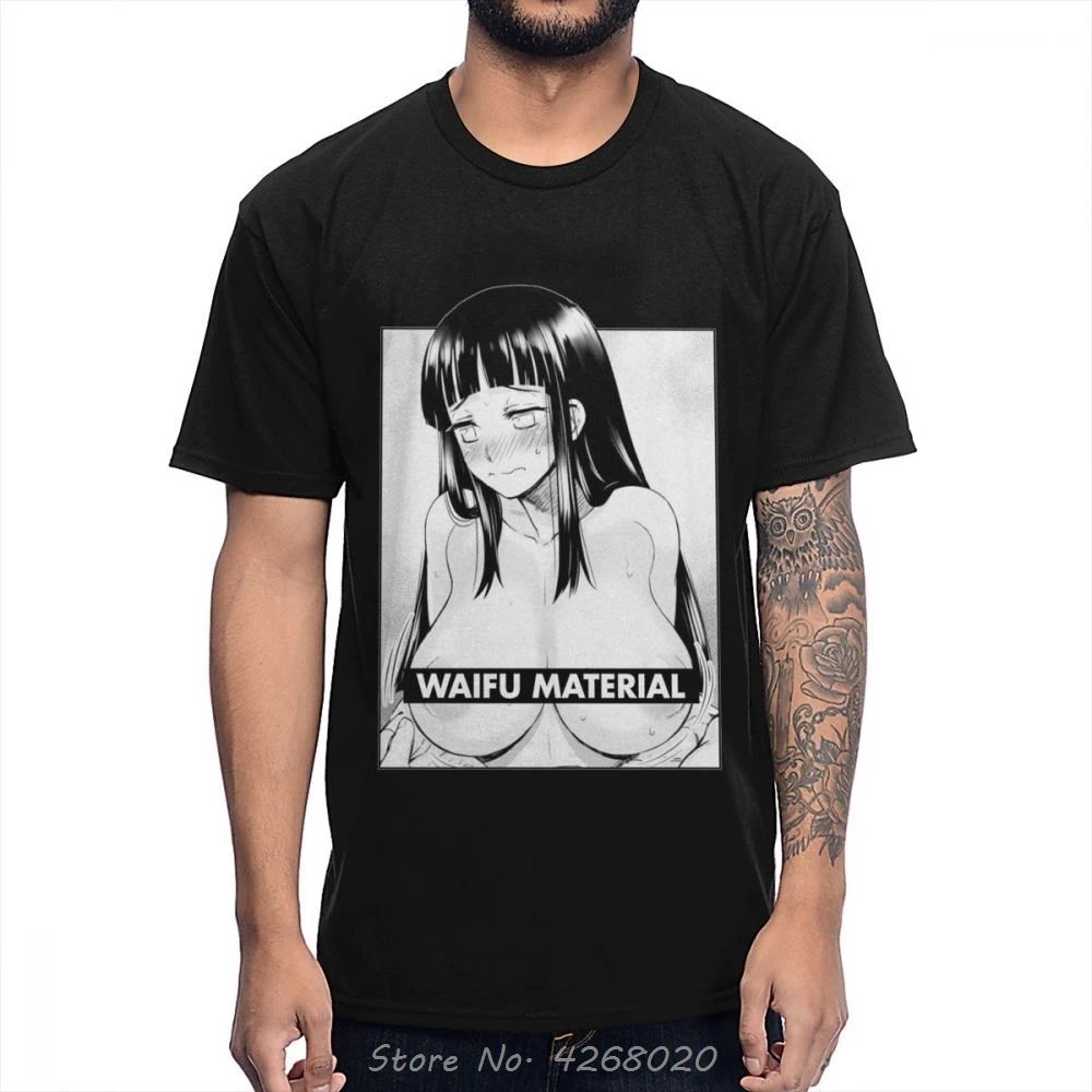 

100% Cotton New Vintage Ahegao Hinata Waifu Material T-Shirt Men O-neck Plus Size Tshirt Funny Tee Hip Hop Shirt Harajuku