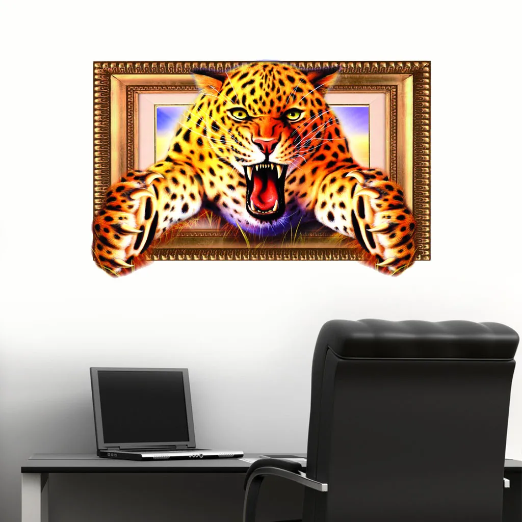 Наклейки на стену С Рисунком Тигра коричневый 3D животное леопард ПВХ стикер обои