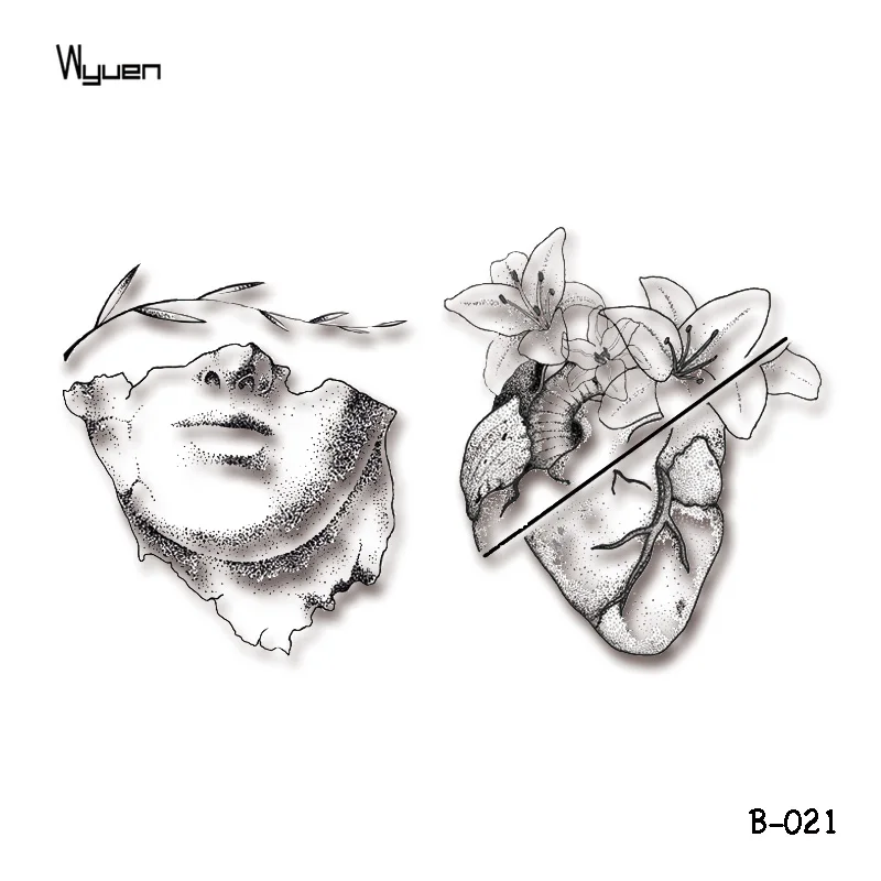 Оригинальные искусственные татуировки Wyuen с цветами и сердцем скульптура