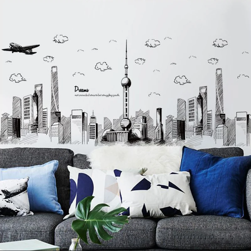 Большие строительные набор Пейзаж съемные виниловые наклейки на стену домашний