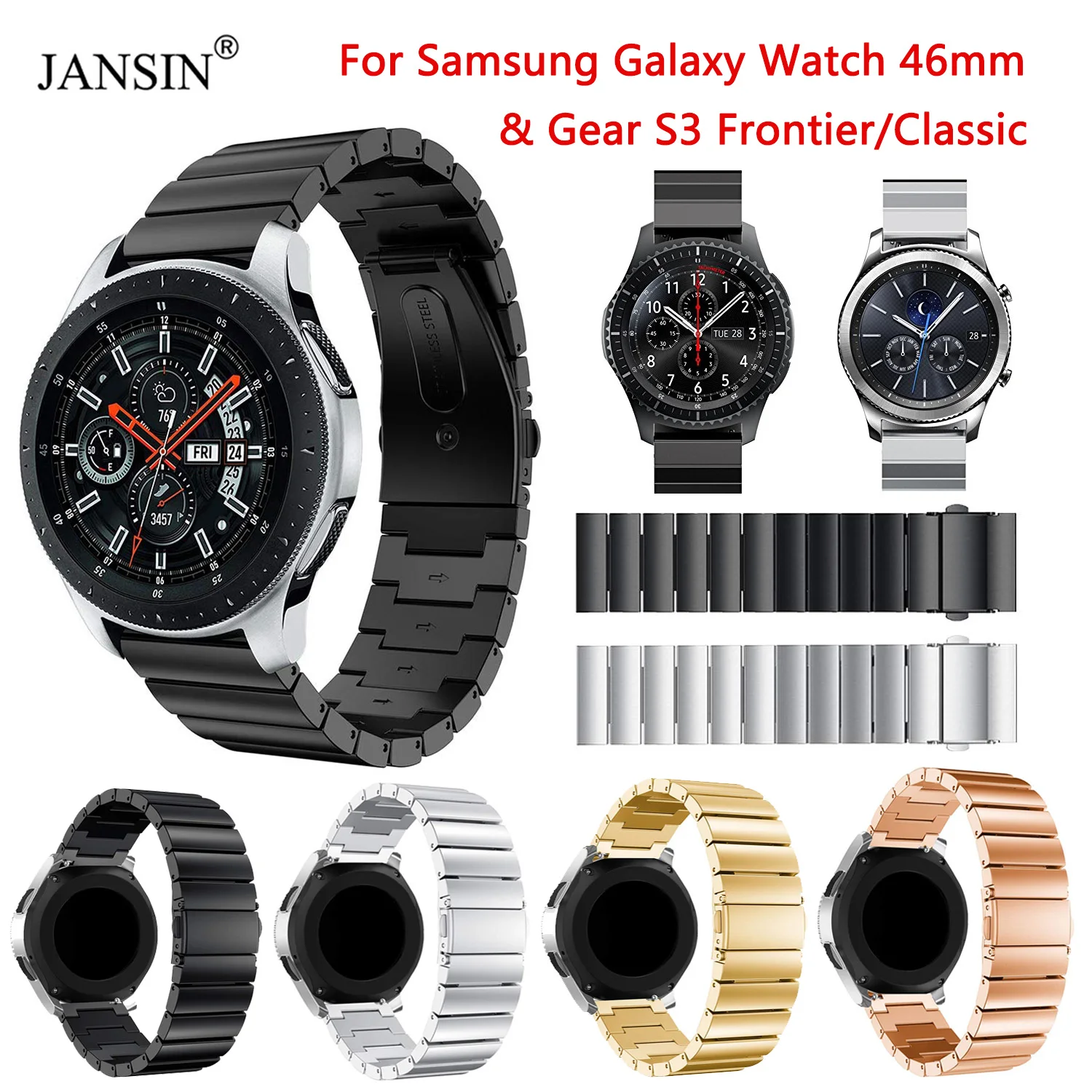 Ремешок из нержавеющей стали для Samsung Galaxy Watch 46 мм gear s3 Band браслет huawei gt 2e 2 gtr 47 22