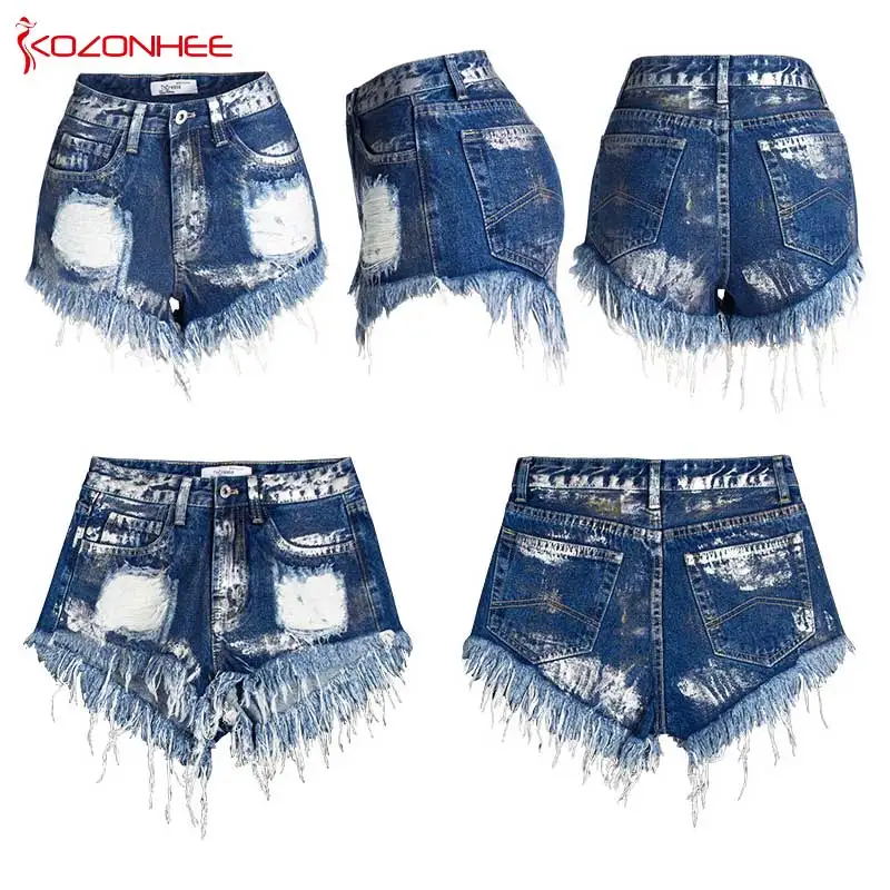 Женские неэластичные джинсовые шорты летние с высокой талией и бахромой #07 |