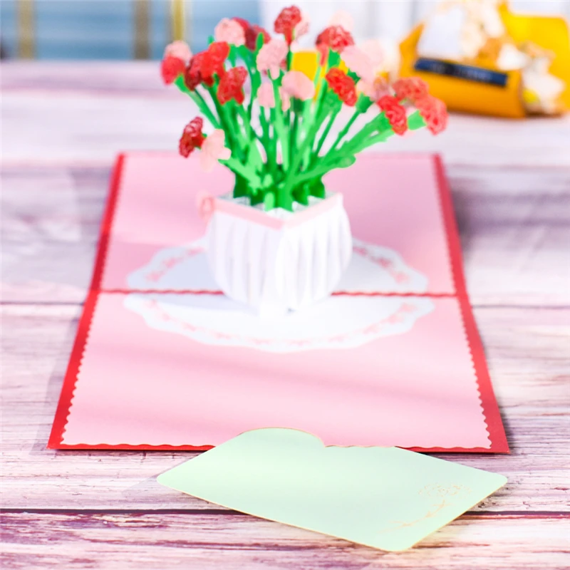 10 Pack 3D Carnation Pop-Up Flowers Card for Mothers Thanksgiving Day Anniversary Birthday Gift Valentine's Wholesale | Дом и сад