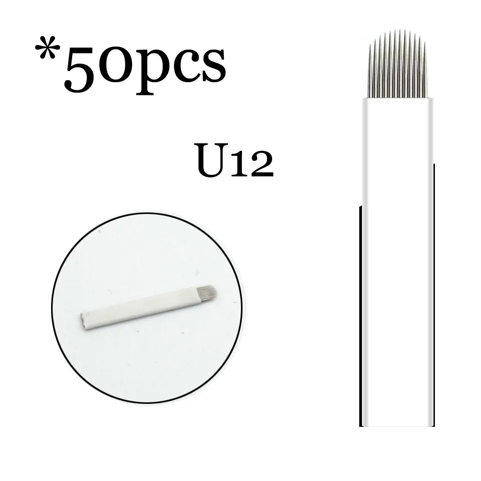50pcs12U 0,18 мм 7 9 11 12 14 U форма Перманентный макияж бровей flex иглы татуировки лезвия для 3D микроблейдинга Ламина лезвие Agulhas Tebori - Габаритные размеры: 50pcs12U
