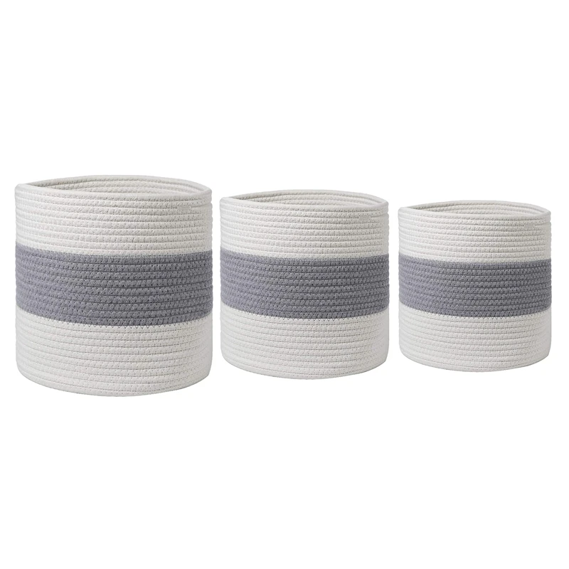 

Cotton Rope Plant Basket for Potted Plant, Woven Storage Basket, Indoor Floor Planting Pots with Handles, Home Decor