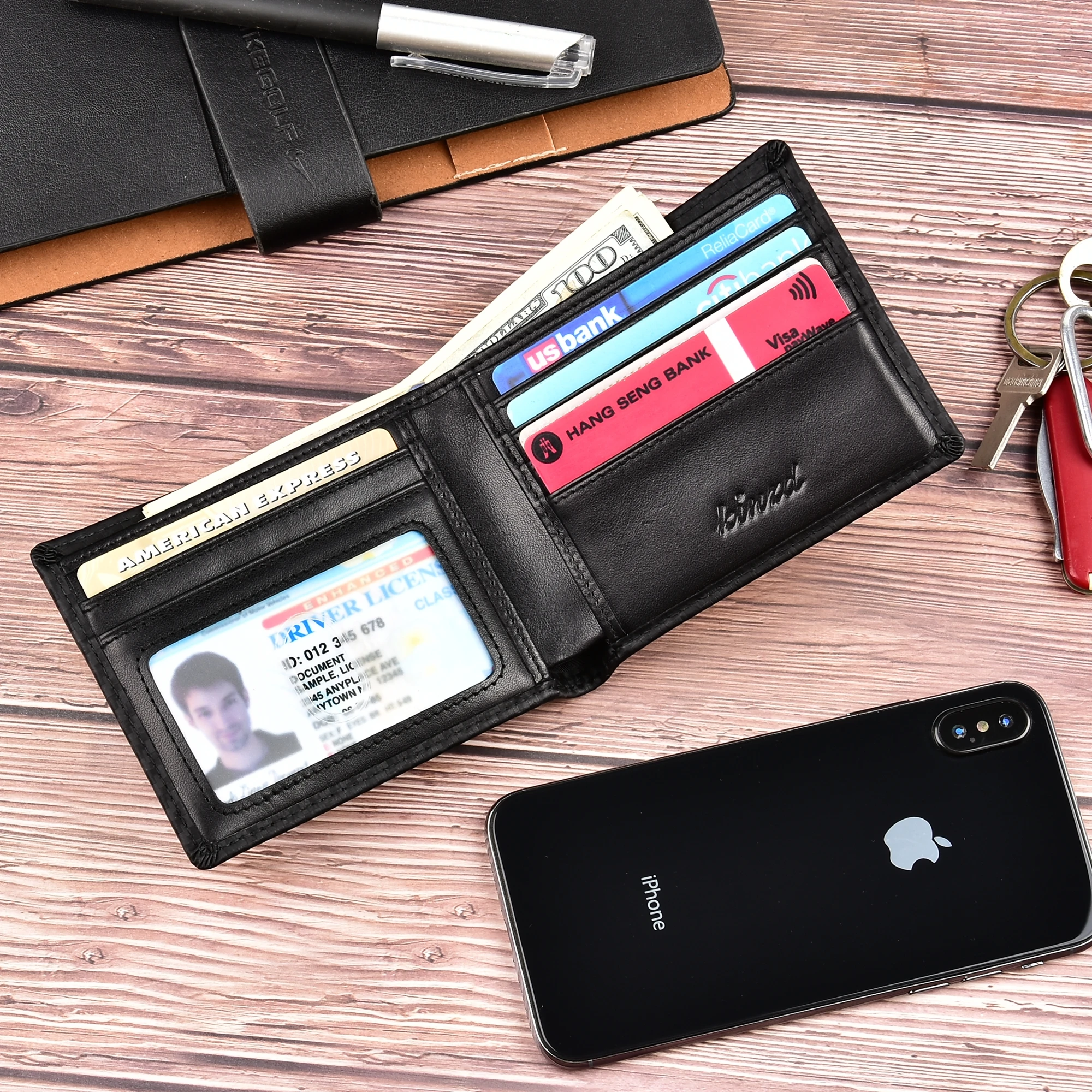 Мужские Тонкий передний карман кошелек углерода Волокно двойные trifold бумажник RFID