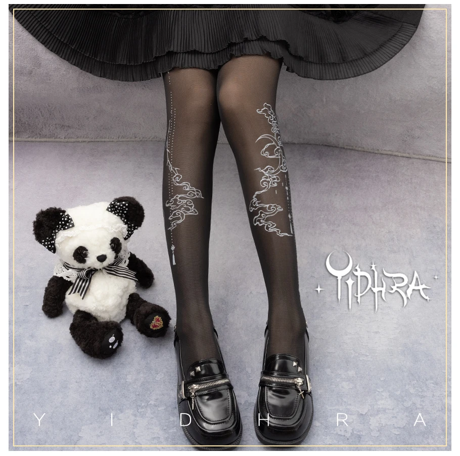 

Chinese Style Retro Printed Sexy Lolita Girl 20D Thin Pantynose Silk Stocking Gothic Punk Women's Cosplay Soft Girl Tights