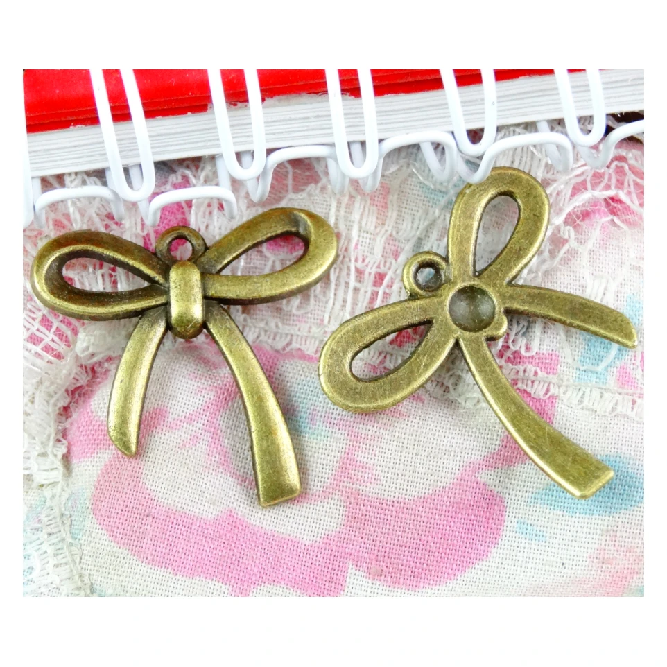 

40 шт./лот 24,8*23,8 мм античные бронзовые подвески с бантом, подвески, ожерелье, подвеска, аксессуары для DIY