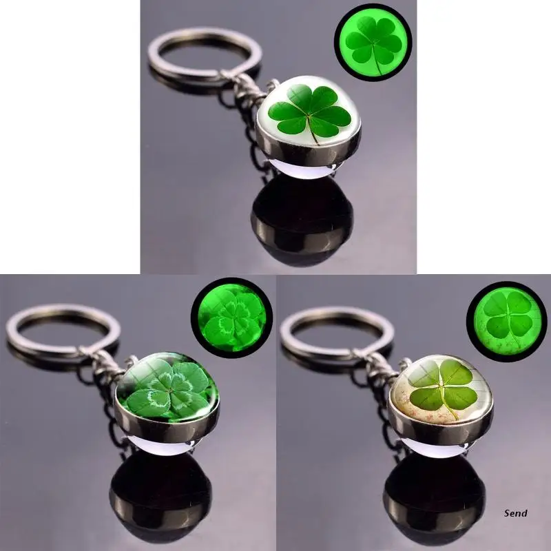 Брелок с подвеской в виде клевера 4 листьями люминесцентный брелок для удачи