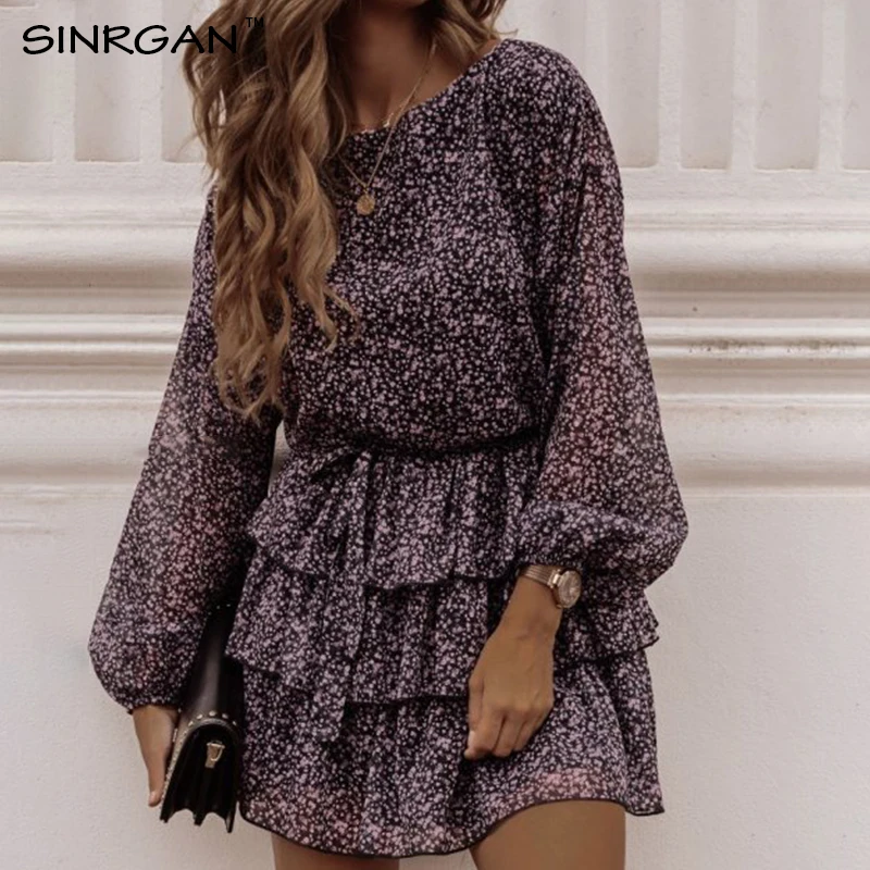 Женское многослойное шифоновое платье NANKEY фиолетовое платье-мини с круглым