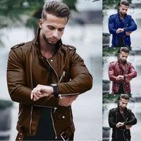 mens jackets artificial leather turndown collar fashion zippe up casual punk coats mens clothing