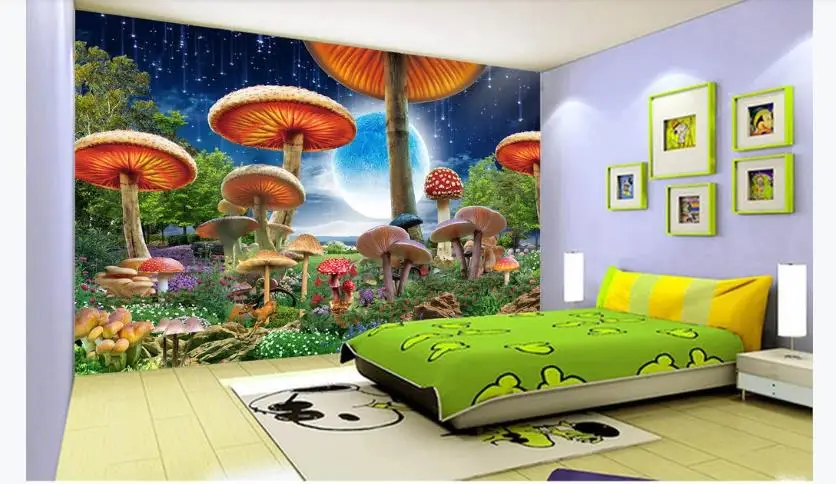 Сказочный мир детская комната обои креативные грибы фото гостиная стены фрески