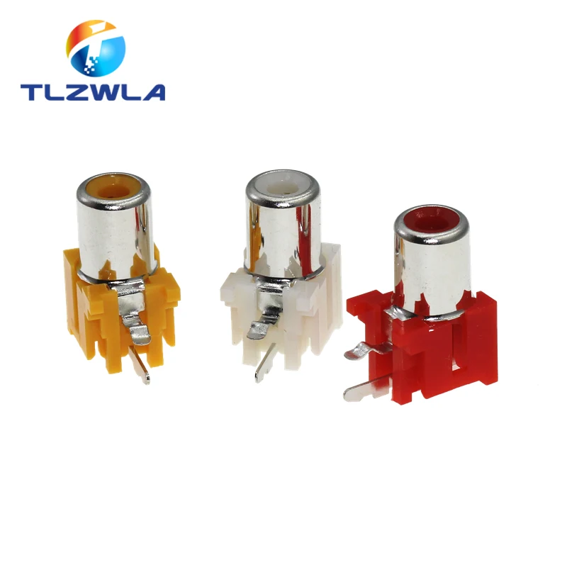 

10Pcs AV-8.4-5 2x Holes 2Pins RCA Sockets 90Degree Audio Video Connecctors Jacks yellow white red
