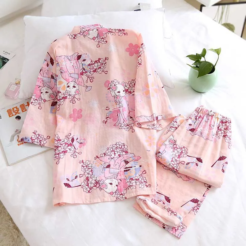 Женский пижамный комплект Kinomo с милым принтом кошки комфортная газовая