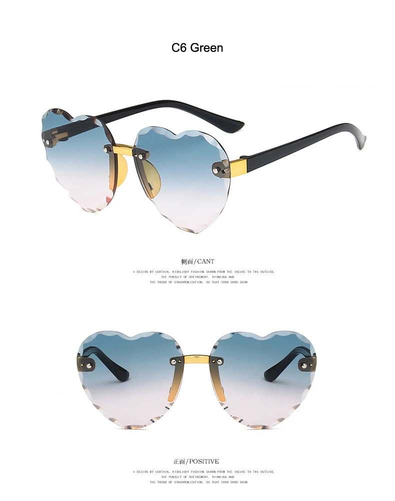 

New Heart Rimless Kids Sunglasses Fashion Heart Shape Children Sun Glasses Girls Outdoors Travel UV400 Protection Eyewear