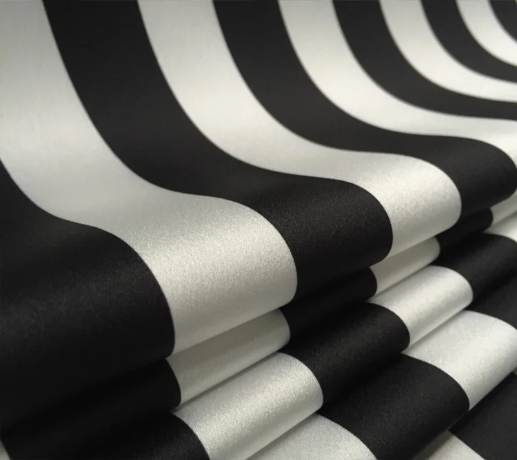 145cm Width Fashion Black and White Stripe Printed Imitate Silk Satin Fabric For Woman Dress Blouse Pants DIY Cloth Sewing