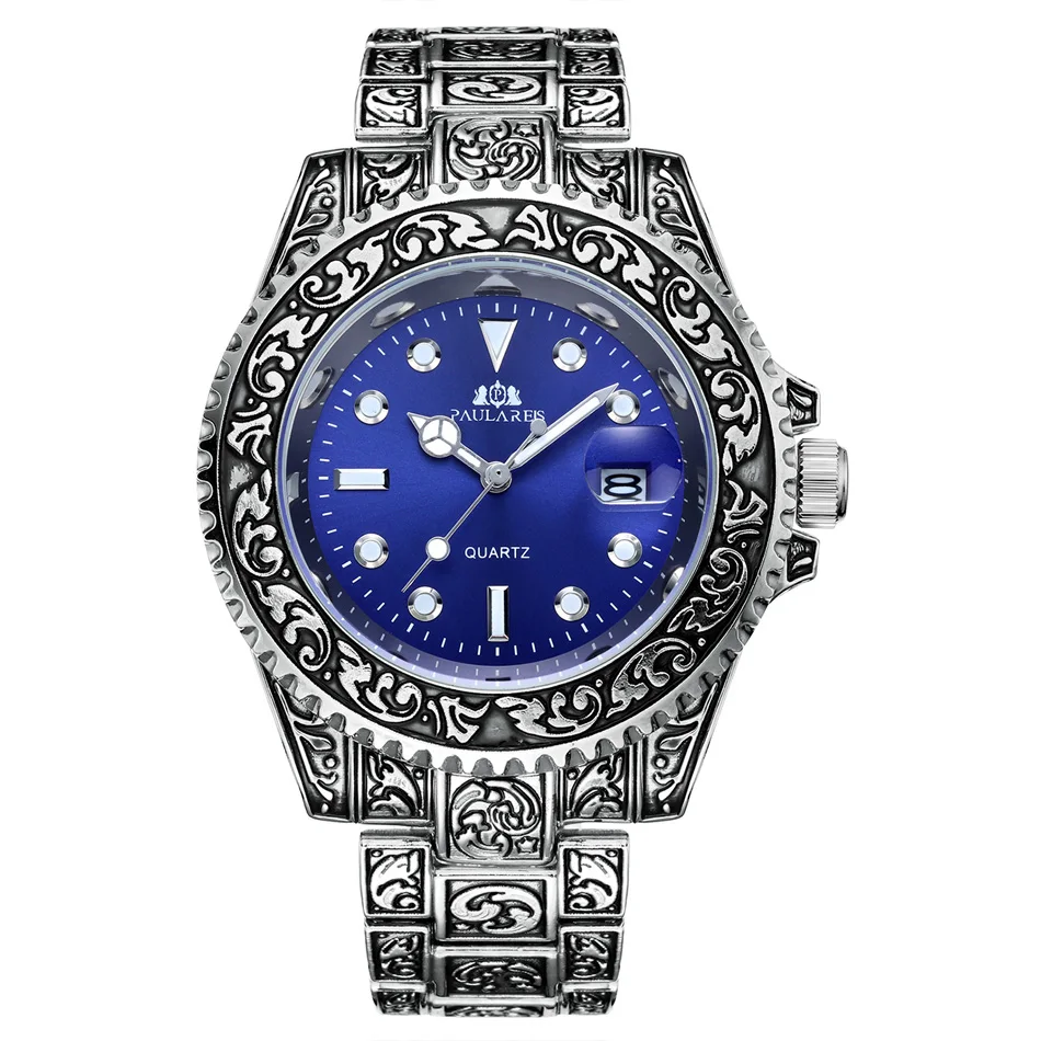 Silver Blue Винтажные винтажные светящиеся розовые Золотые желтые золотые серебряные 2 тона Красные Зеленые Синие градиентные Модные Классические кварцевые мужские часы - Цвет: Silver Blue