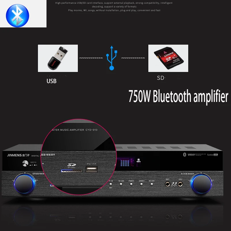 KYYSLB 450 Вт 750 Вт 220 В H-8002 4,0 Bluetooth усилитель HDMI потеря домашнего кинотеатра 5,1 канальный цифровой усилитель Kara OK волокно коаксиальный