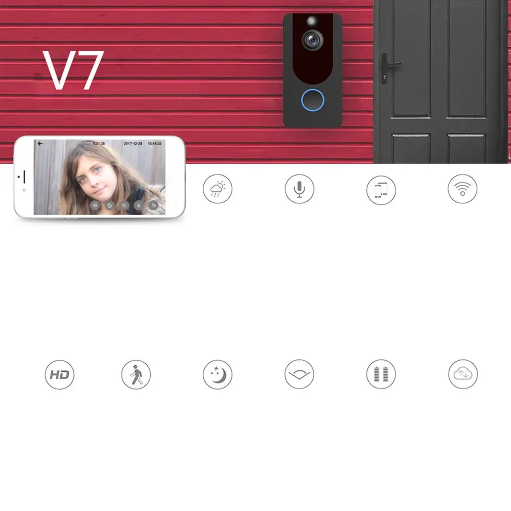 V7 HD 1080P смарт WiFi видео дверной звонок камера визуальный домофон с колокольчиком ночного видения IP дверной звонок беспроводная камера безопасности