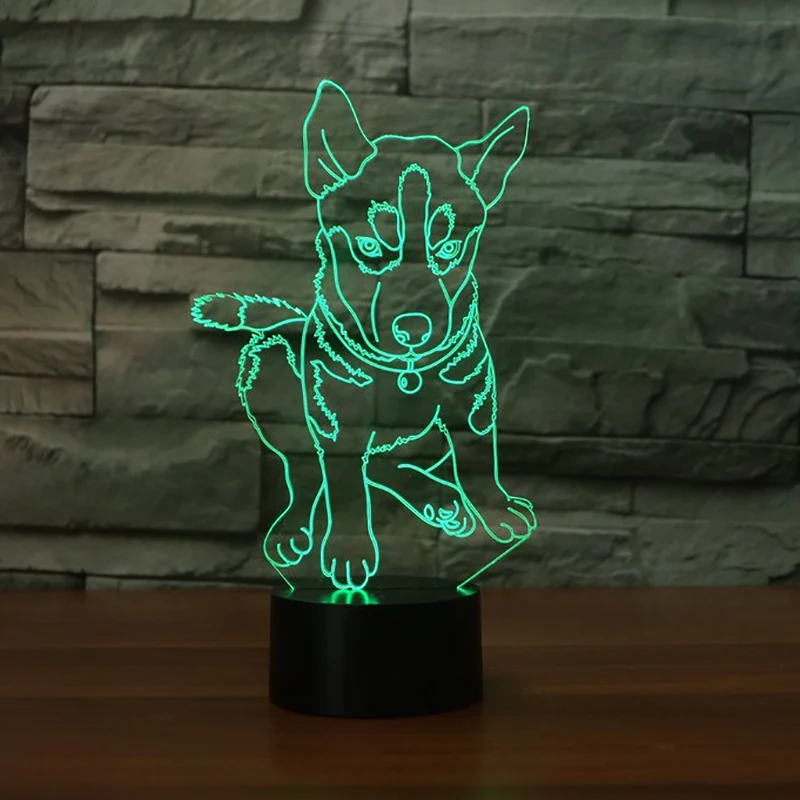 Собака с колокольчиком 3D светодиодный ночник RGB 7 цветов Изменение Настольная