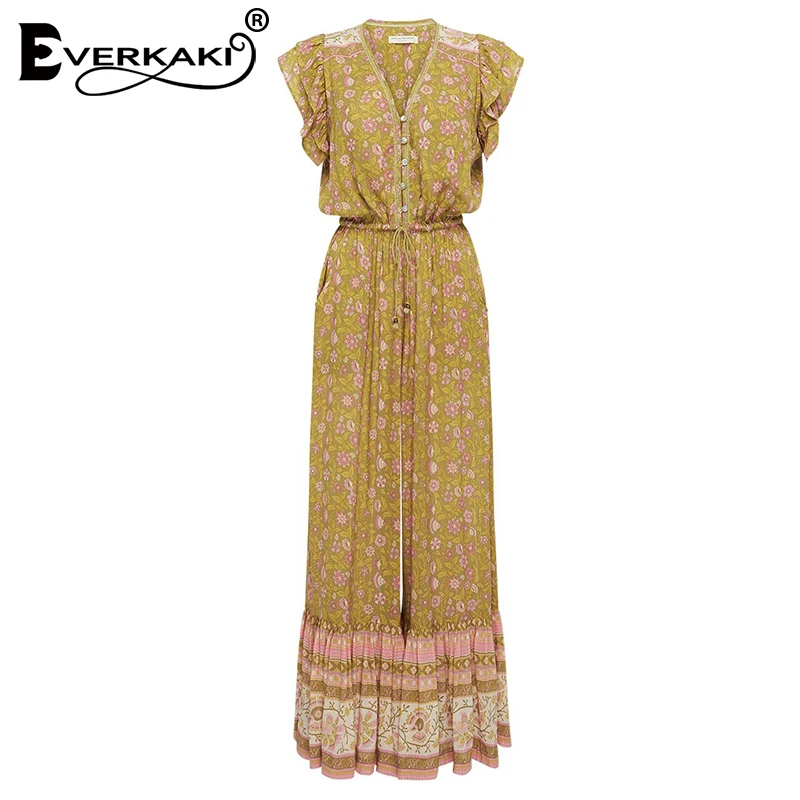 Комбинезоны Everkaki Boho с оборками, женские комбинезоны с поясом, регулируемые женские винтажные комбинезоны, женские комбинезоны, Новинка осени