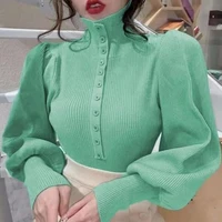 korean version of the solid color top thick knit autumn winter bottoming shirt women 2021new puff sleeve sweater tide m194
