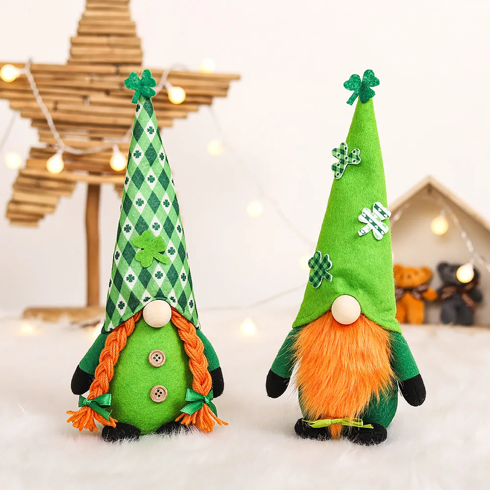 

St.Patrick's Day Gnome Plush Elf Decorations Mr Mrs Faceless Elderly Doll Saint Patrick's Day Irish Festival Home Table Ornament