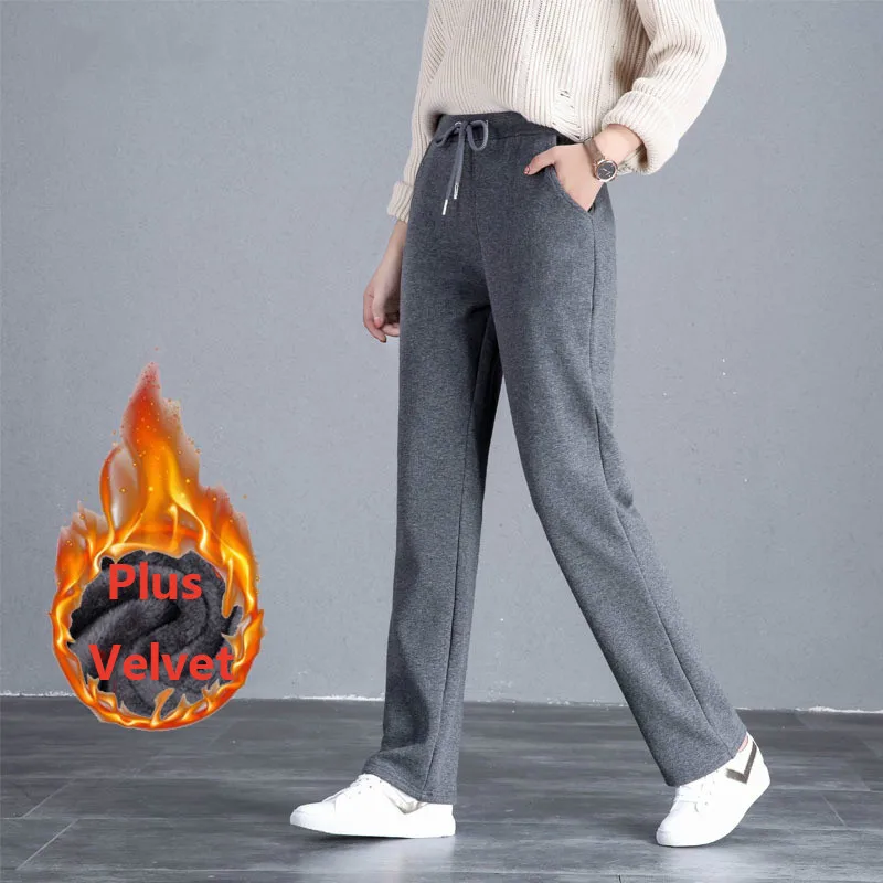 

Zoulv Wide Leg Winter Fleece Warm Pants Women/Autumn Plus Size Thick Winter Pants Velvet Straight Loose Ladies Pants All-match