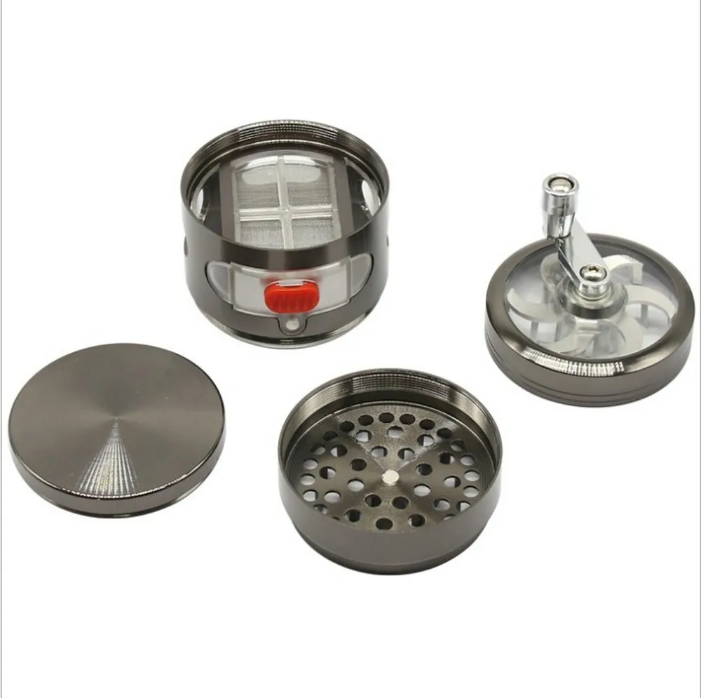 

New 63MM 4-layer Zinc Alloy Hand Crank with Drawer Grinder Metal Grinder Grinder Smoke Crusher Hand Crank Mill Crusher Tobacco