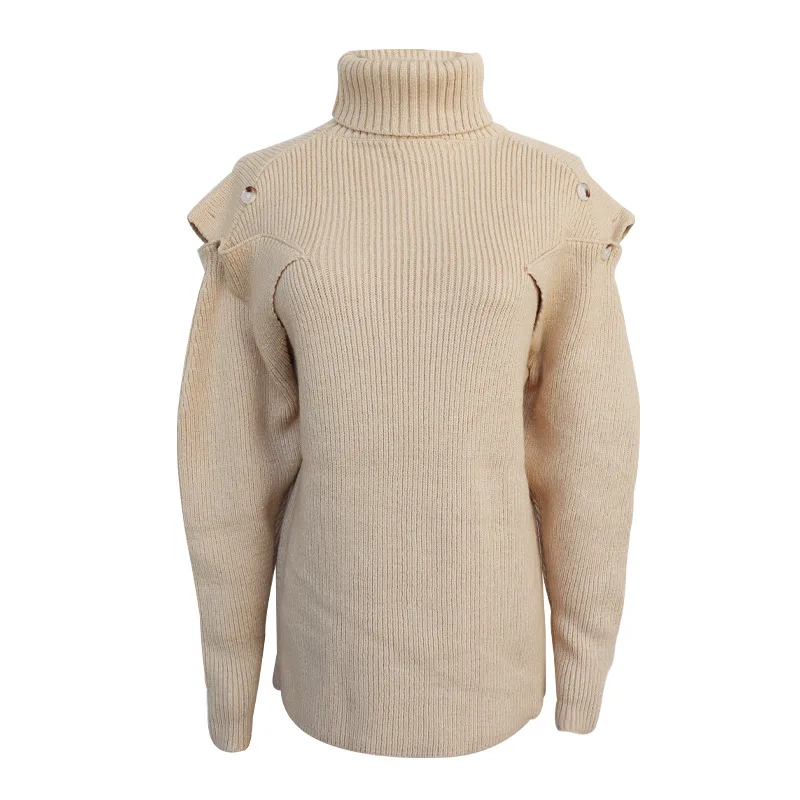 Women Sweater Turtleneck Vintage Hollow Out Sweaters khaki Green Coffee All Match Pullovers 2019 New | Женская одежда