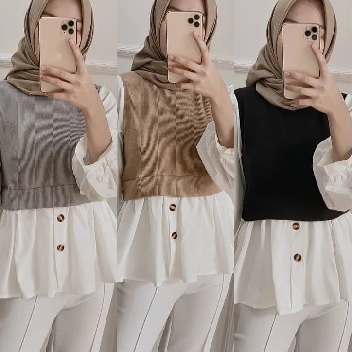 Bubble Sleeve Tops for Muslim Women Tops and Blouses Turkish Long Shirts Islamic Clothing Dubai Arabic T Shirt De Moda Musulmana