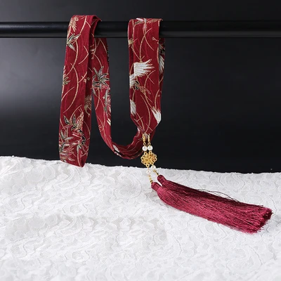 QIANJI Hanfu, ободок для волос, античный головной убор с вышивкой, лента с кисточками, повязка на голову, веревка для волос, древний костюм, аксессуар для волос - Цвет: 4
