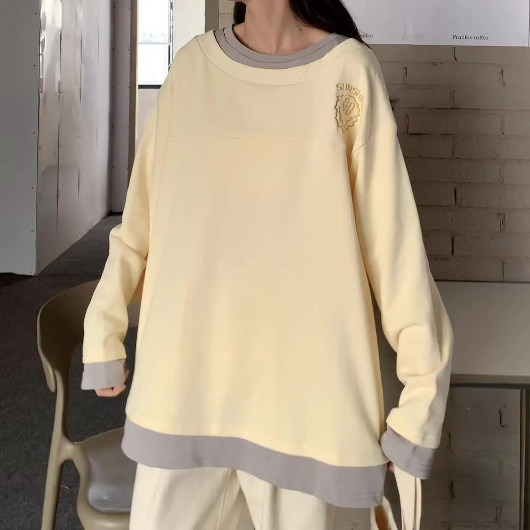

2021 autumn vacation two-piece sweatshirt female Korean version loose round neck pullover hoodie