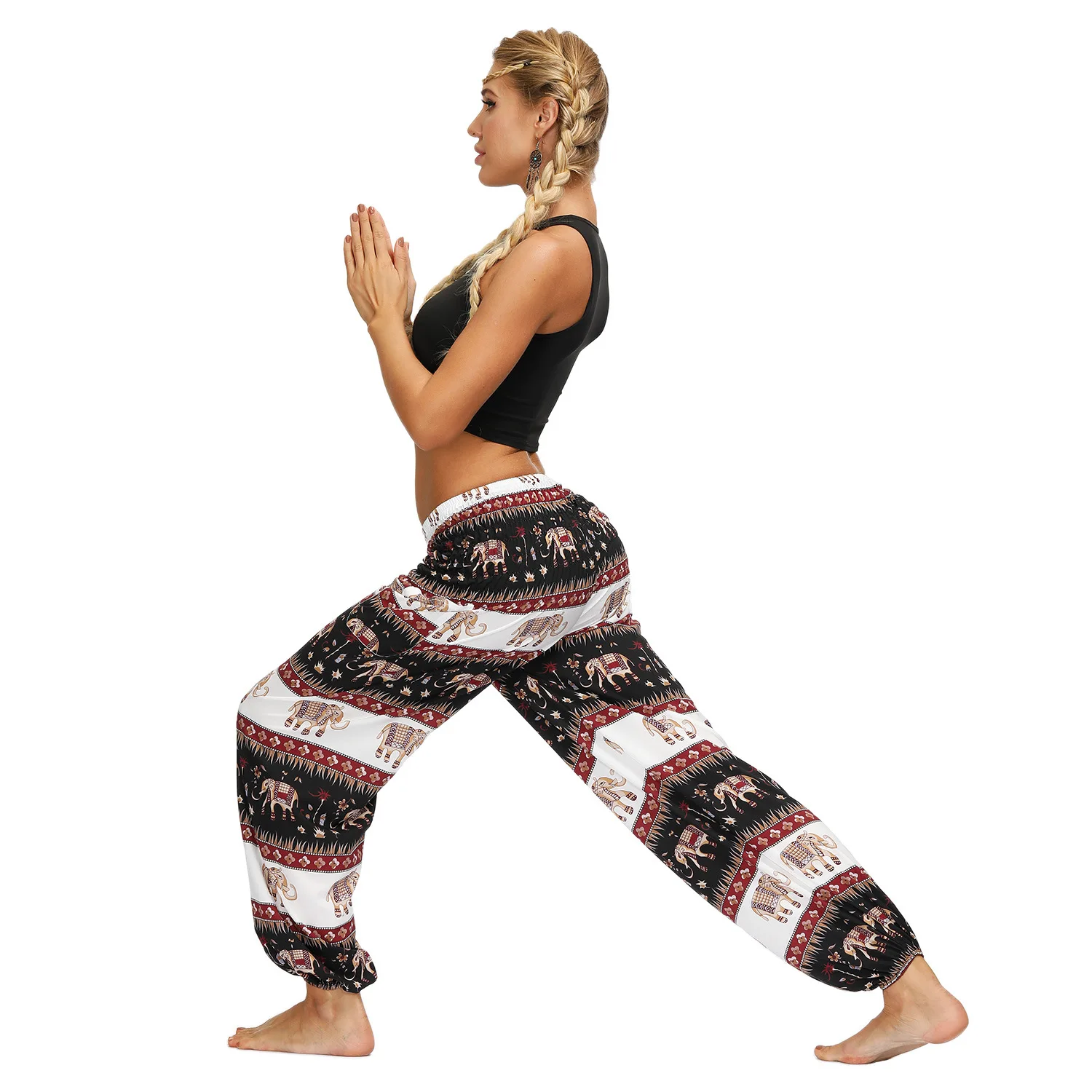 Женские брюки в национальном стиле с принтом слона эластичные спортивные