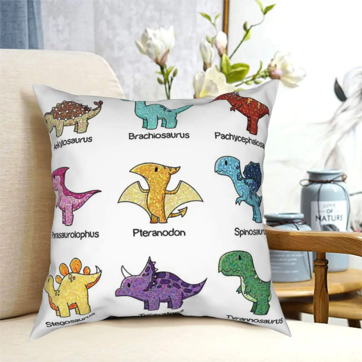 

Green Circles Dinosaur Chart Pillow Cushion Cover Decorative Pillowcases Case Home Sofa Cushions 40x40,45x45cm(Double Sides)