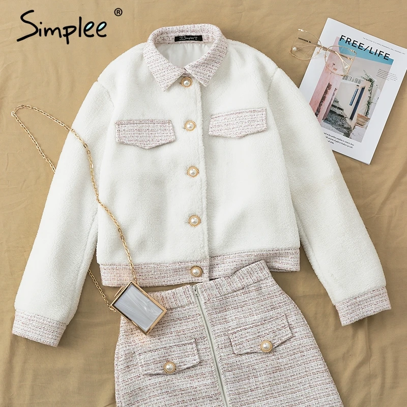 Simplee костюм юбка из двух частей твид из искусственного меха женскoе комплект осень-зима офиснoе женскoе одежда
