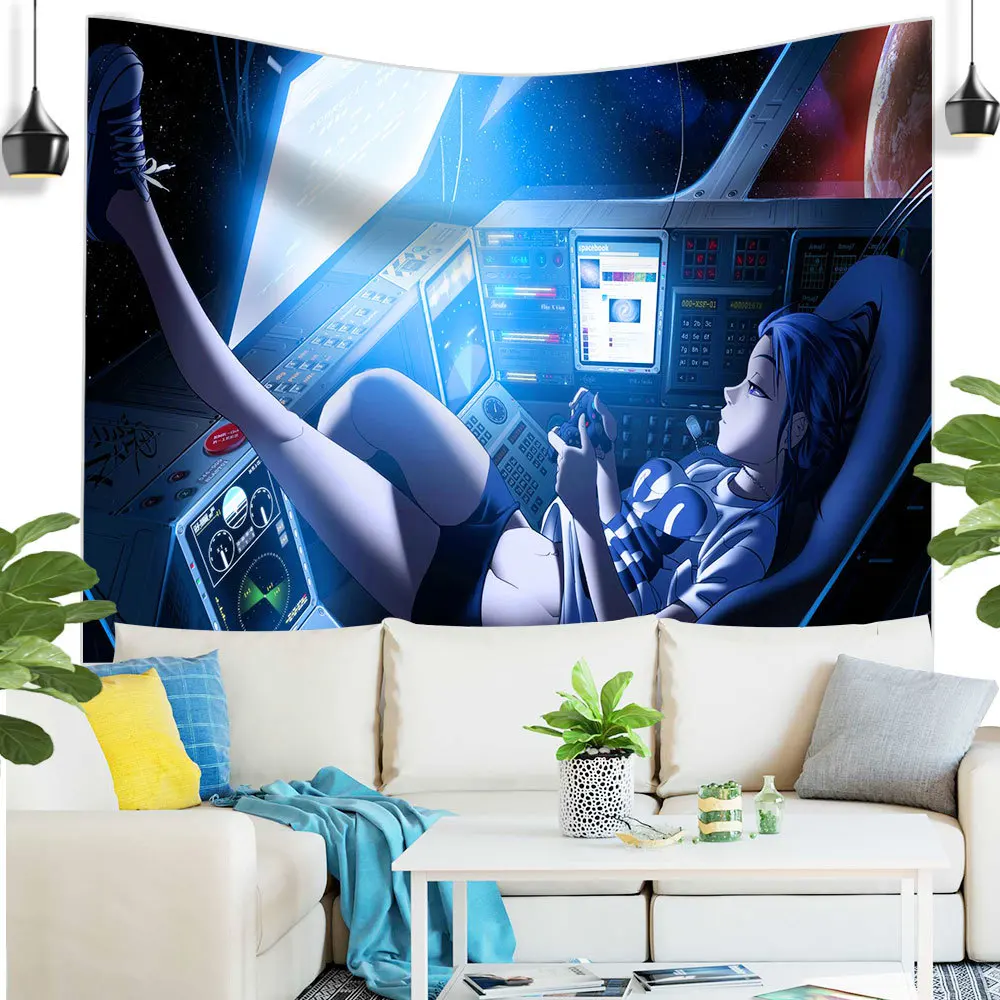 

Милый Декор для комнаты, фоновый декор, гобелен из полиэстера, Настенный декор с милой девушкой, аниме, домашний декор, гобелен