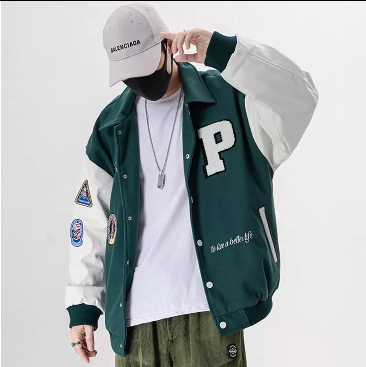 

2021 New Arrival Patchwork Single Breasted Appliques Bomber Jacket Men Embroidery Fashion Baseball Uniform Casual Coat women ins