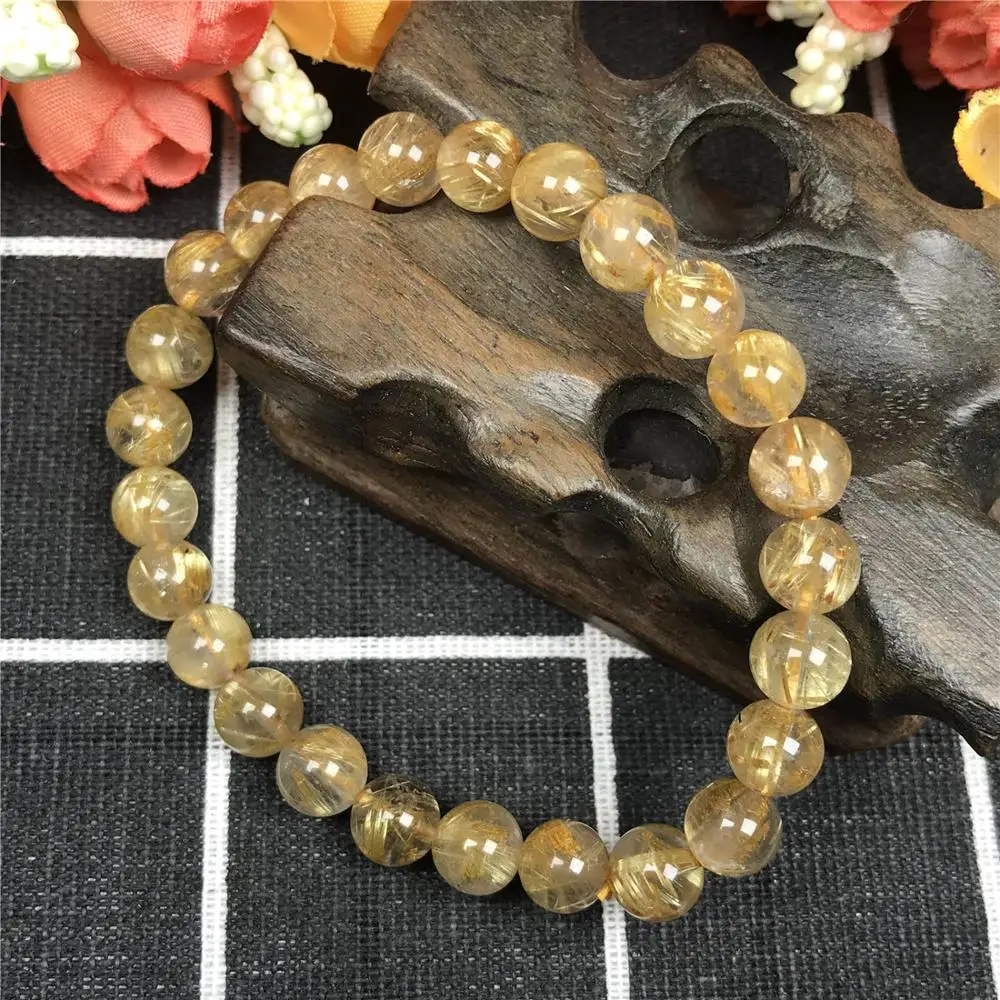 8 мм браслет из натурального золота с рутилом для женщин и мужчин бразильский