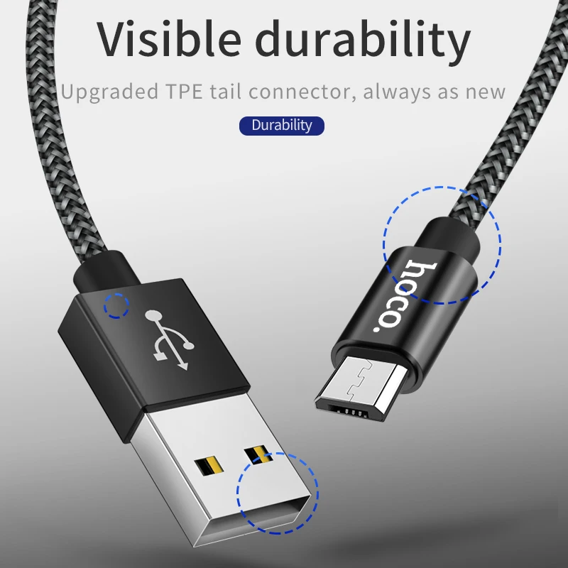 Кабель Hoco Micro USB в нейлоновой оплетке 2 м/1 м А кабель для быстрой зарядки и передачи