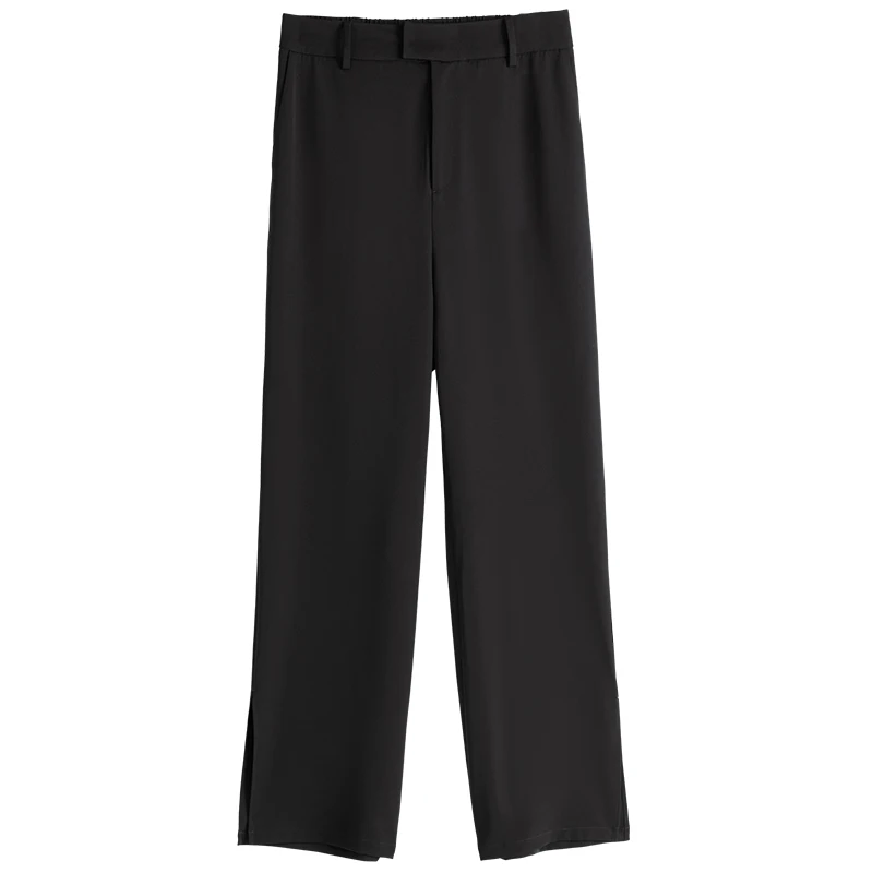

DUSHU Plus Size Women's Leg Split Straight Loose Casual Pants 2021 Summer New All-match High-waist Black White Women Trousers