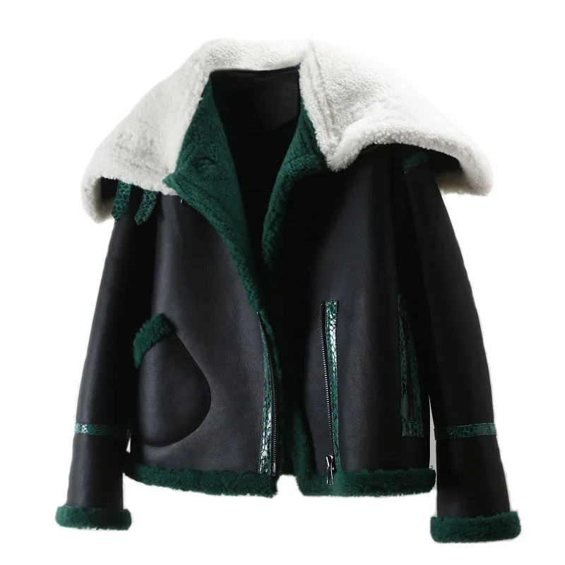 2019 короткая парка из овечьего меха натуральная кожа локомотив крутая куртка