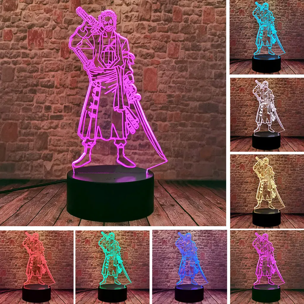 

Luminous 3D Illusion LED Desk Nightlight Colorful Changing Sleeping Light One Piece Roronoa Zoro Anime Figure toys Baby