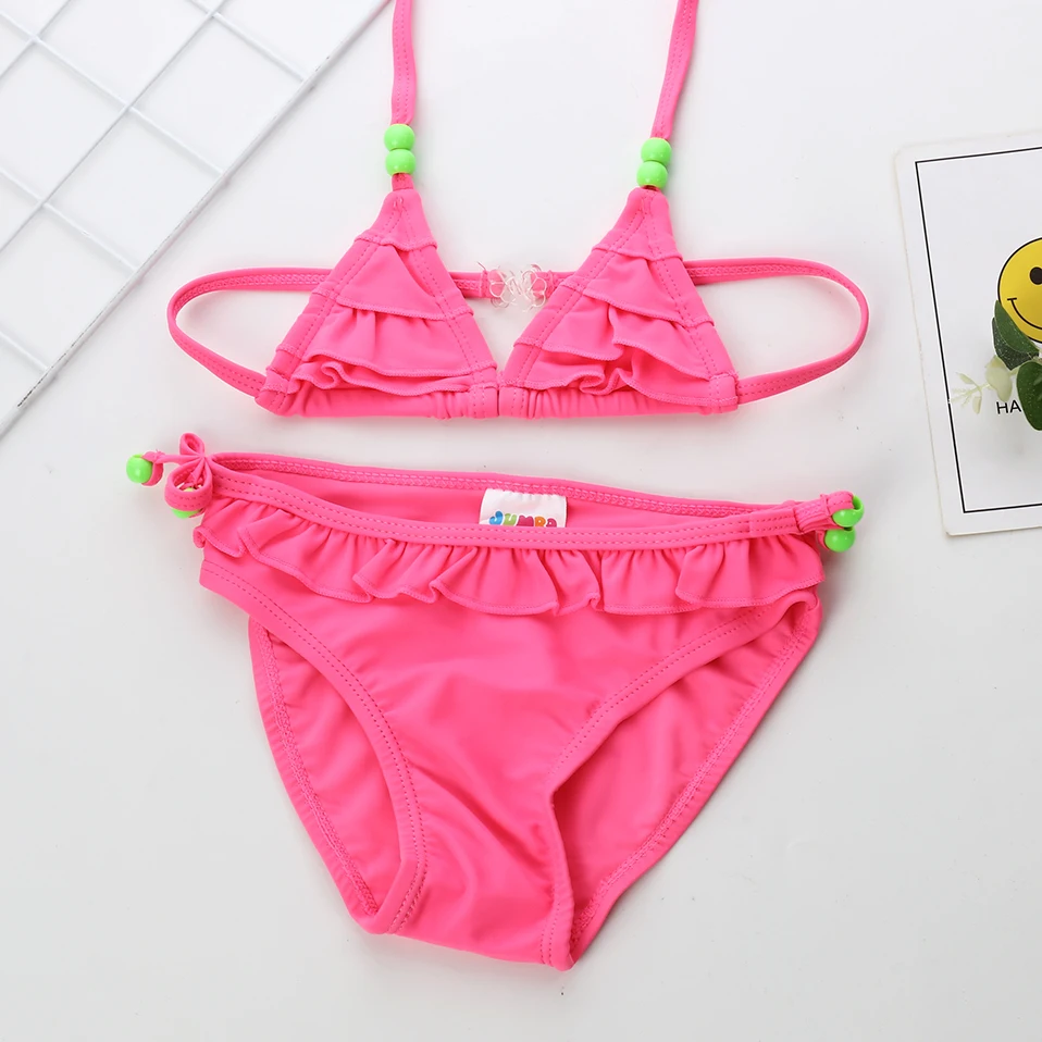 Комплект бикини для девочек купальный костюм с оборками детский купальник